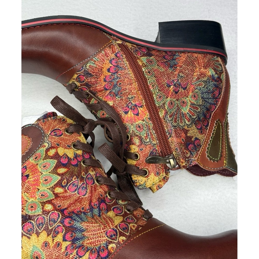 L'Artiste Roselia Floral Tapestry Ankle Boots Brown Multi EU 39 US 8.5 NWT - Picture 5 of 7